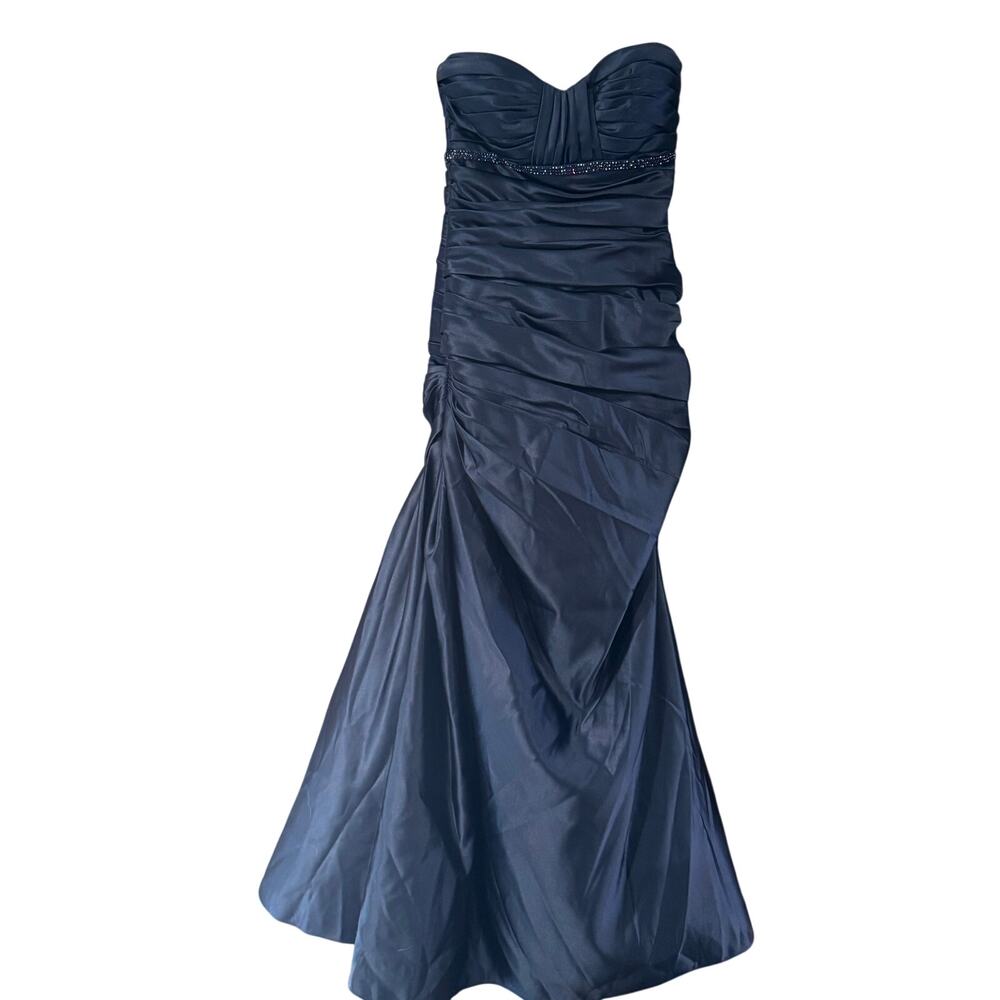 Bill Levkoff Midnight Blue Strapless Beaded Mermaid Gown Size 8 Formal